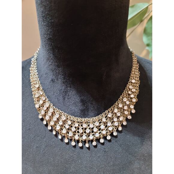 Women's Elegant Gold Tone Crystal Necklace With Lobster Clasp Sparkling Design - Picture 2 of 6